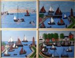 Verkocht.Dok.W. van Dok 1892-1977.Vissen op de Zuiderzee.Naieve kunst